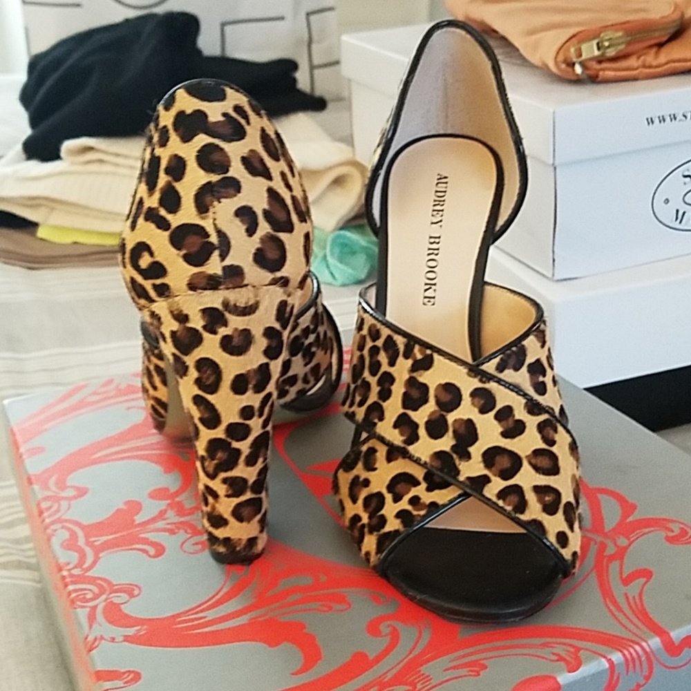 Audrey Brooke calf hair open toe heel